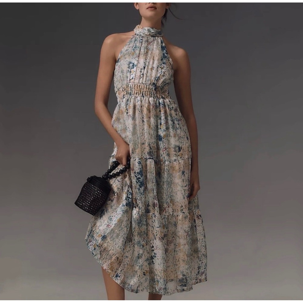 Anthropologie Somerset Maxi Dress Halter Edition Floral Metallic 
Size: Small